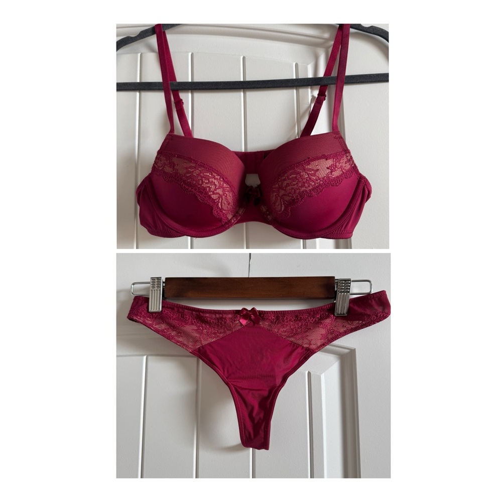 Adore Me Burgundy Lace Bra and Panty Set. Size 34B/Medium.